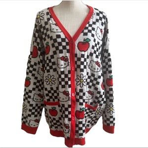 Sanrio x BoxLunch Hello Kitty Apples Daisies Checkered Cardigan 5X Kitschy Cozy